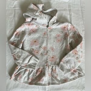 Oshkosh Zip Hoodie Girls 5T Gray with Pink Flowers